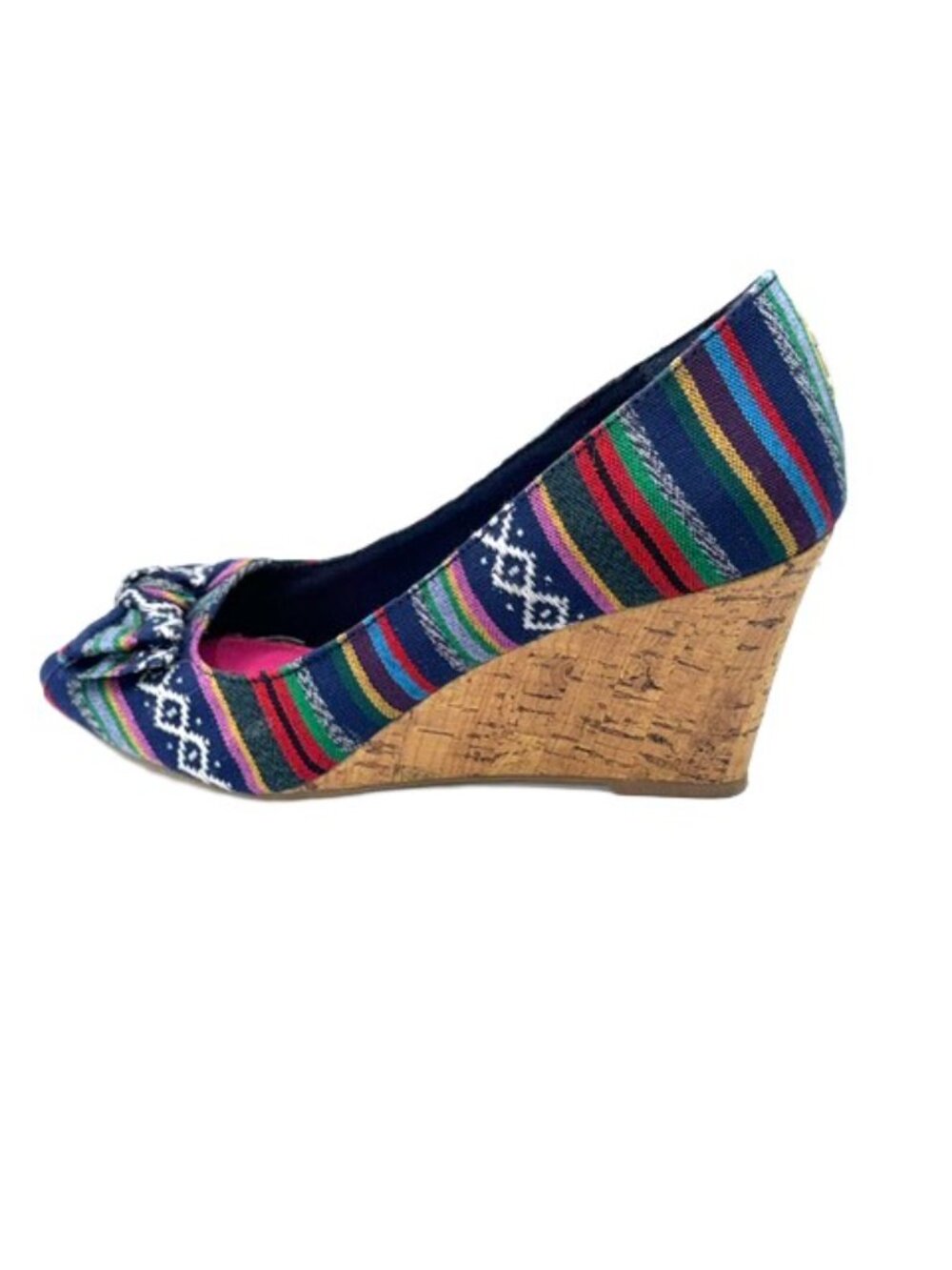 American Eagle by Payless Boho Woven Peep Toe Cork Wedges Size 8 - Picture 7 of 12